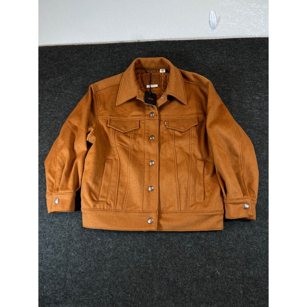 Levis Premium Trucker Jacket Womens Medium Brown Glazed Ginger Wool Quilted NWT